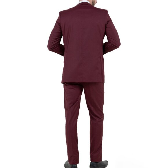Solid Burgundy 3 Piece Slim Fit Tazzio Men's Suit - Picture 5 of 6